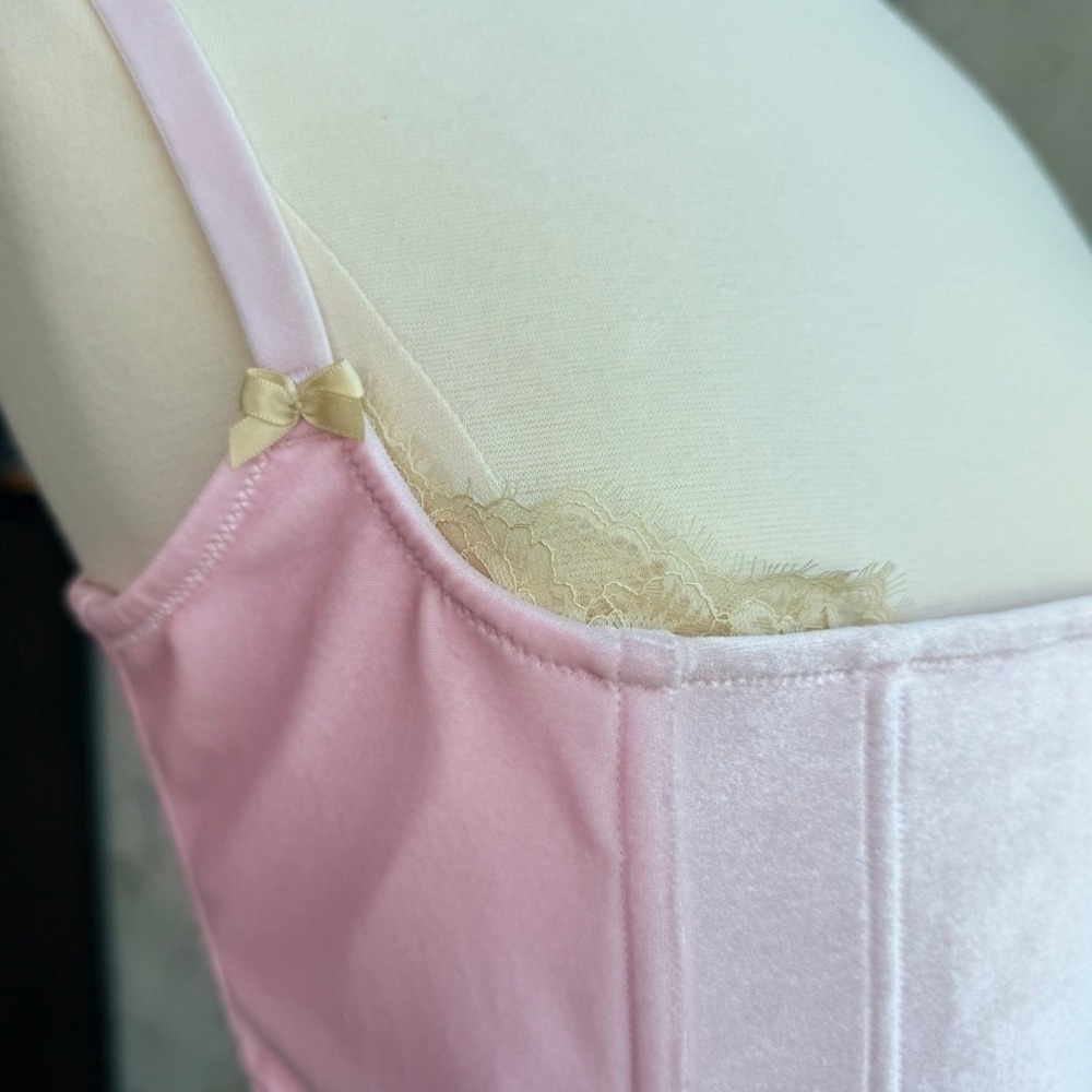 SKIMS Pink Velvet XL Corset Top Balletcore Coquette Bustier Festival Fairy - Picture 7 of 16